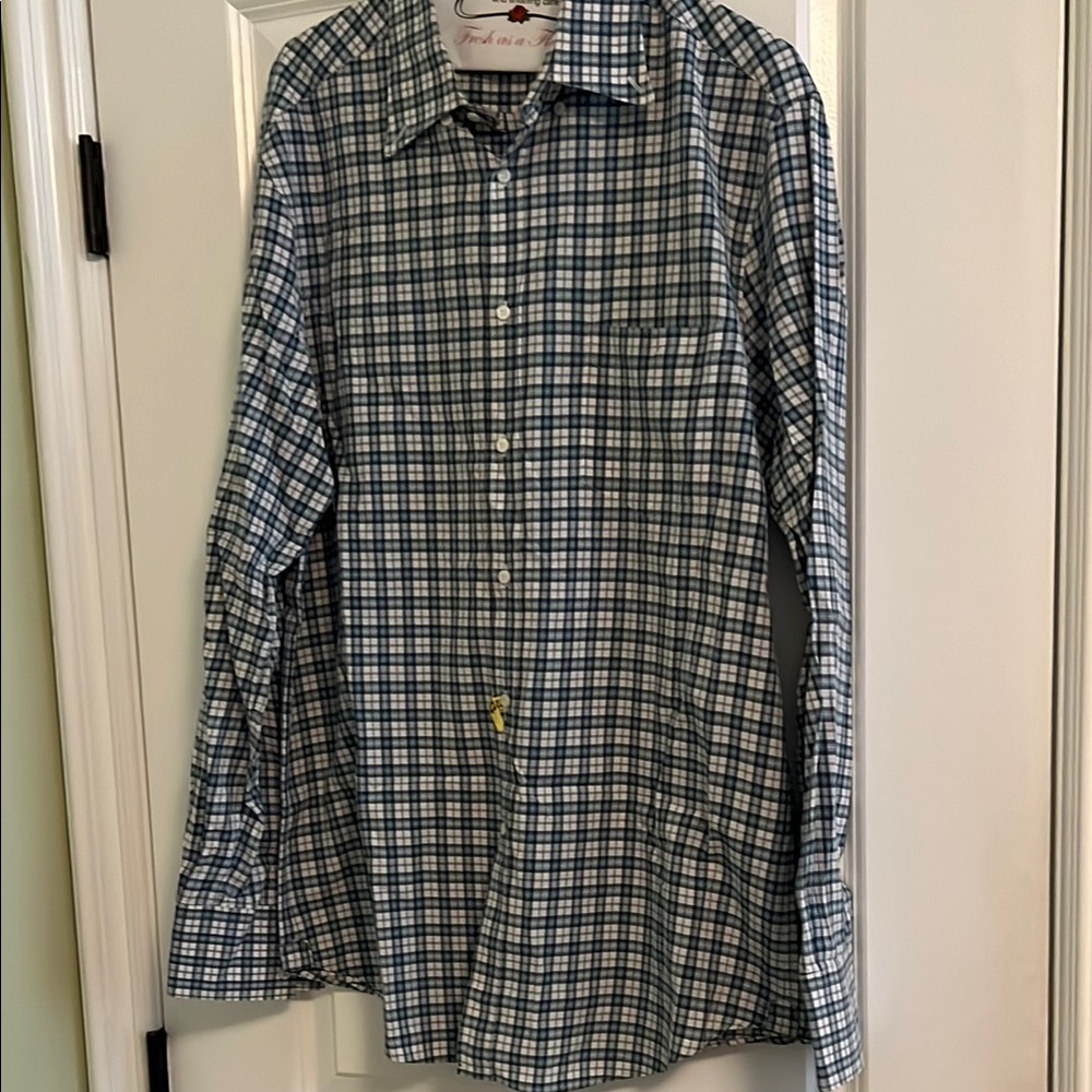 Brunello Cucinelli Men's Blue Checkered Shirt with front pocket